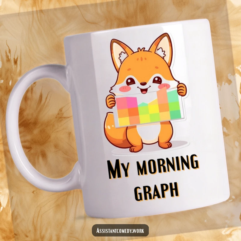 Funny, playful fox character enthusiastically presenting a colorful chart with a sly grin.