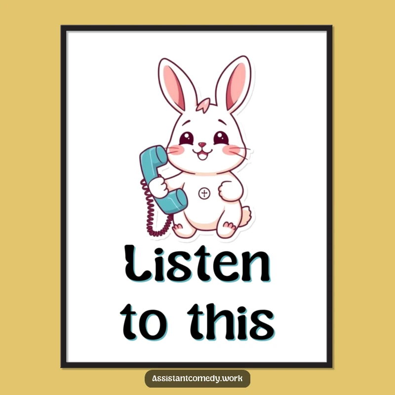 Funny Rabbit Phone Poster - Cheerful Wall Art for Happy Homes