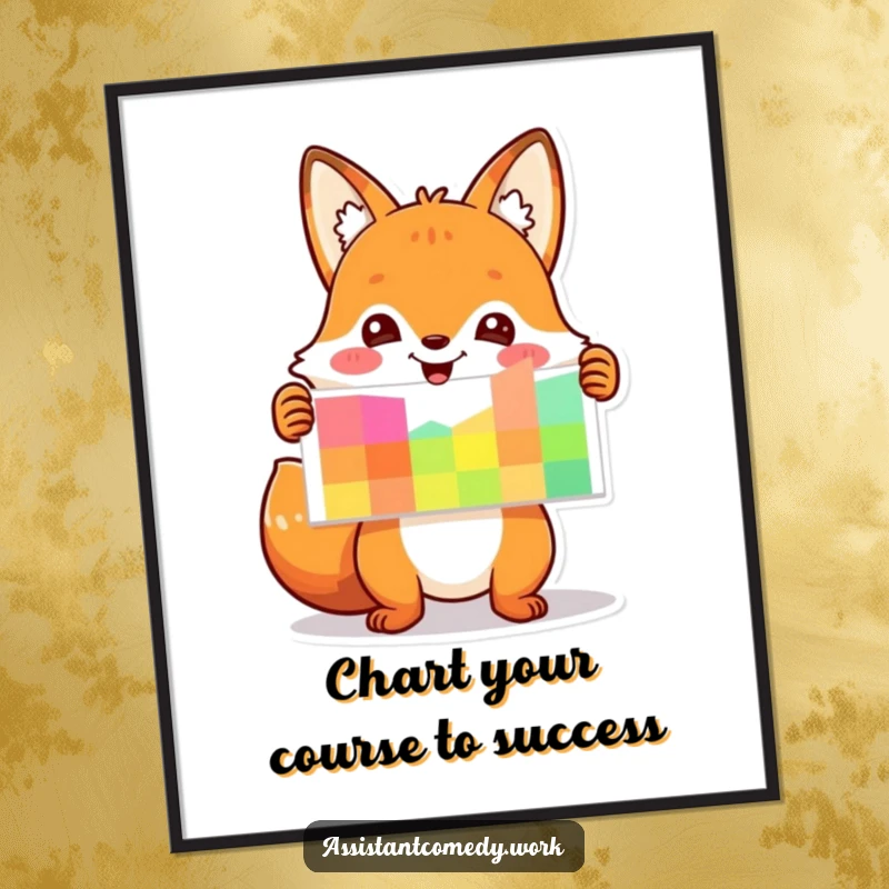 Funny Free Printable Wall Art: Playful fox character enthusiastically pointing at a vibrant, colorful chart.