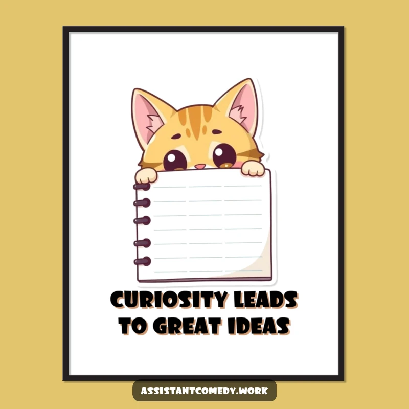 Free Printable Wall Art: Cat Behind Notepad, Funny Downloadable Decor for Any Room