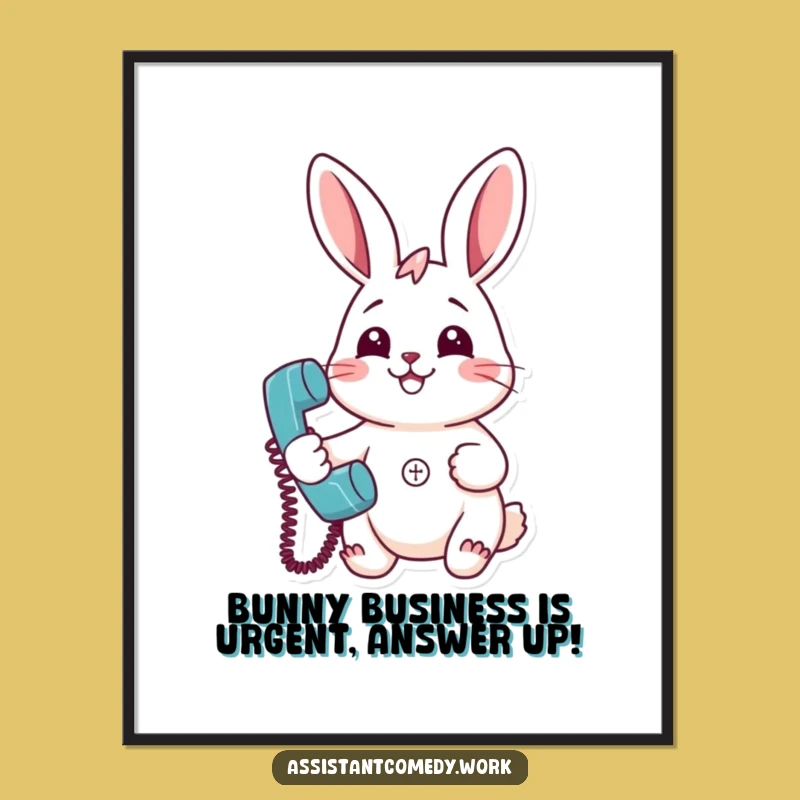 Free Printable Wall Art: Rabbit on Phone, Funny Downloadable Decor