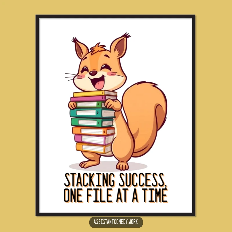 Free Printable Wall Art: Squirrel with Files, Funny Downloadable Decor for Office