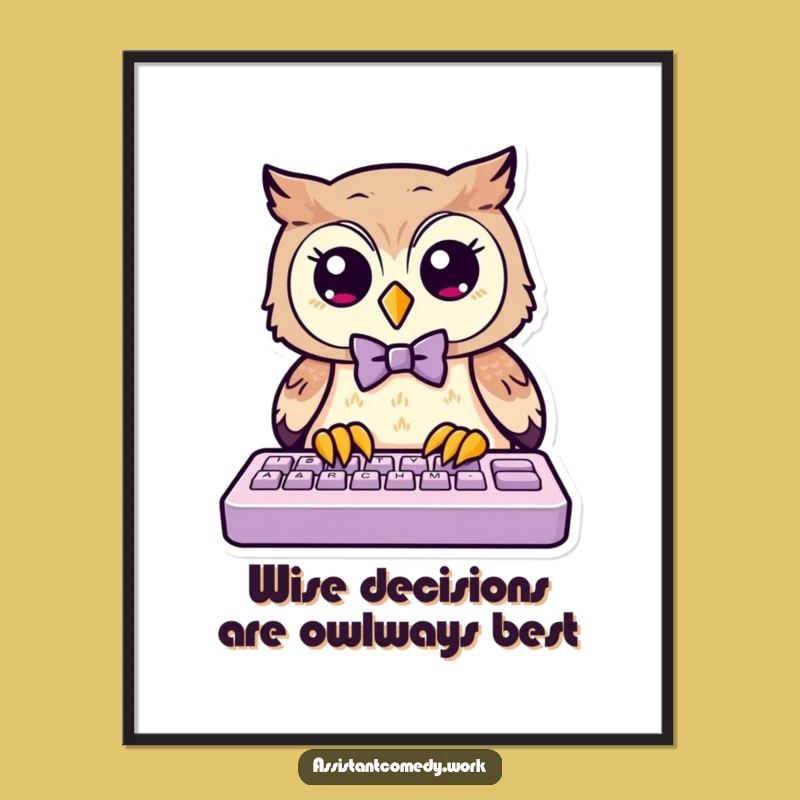 Free Printable Wall Art: Funny Owl Typing, Quirky Downloadable Decor for Home Office