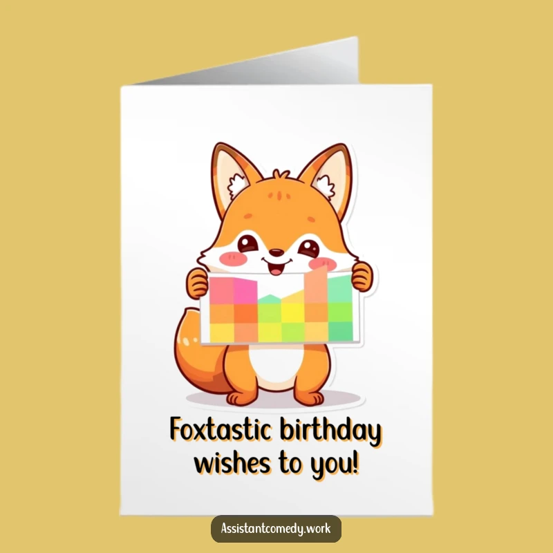 Free Printable Birthday Card: Fox with Chart, Funny Downloadable Gift for Go-Getters