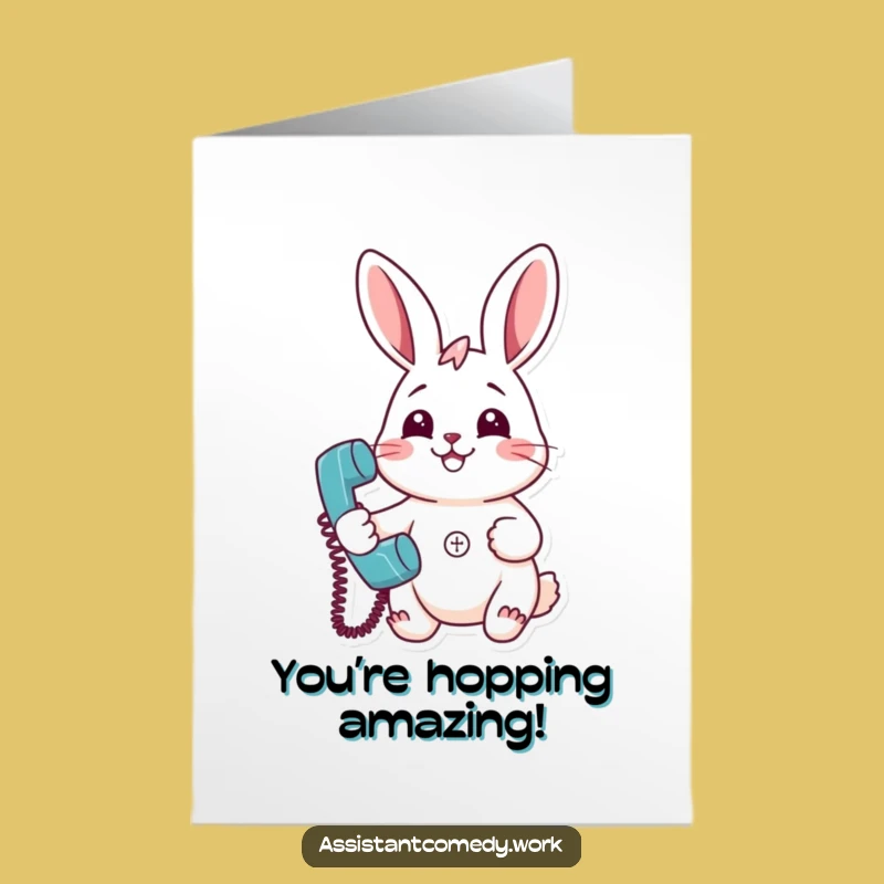 Free Printable Congrats Card: Rabbit on Phone, Best Downloadable Gift